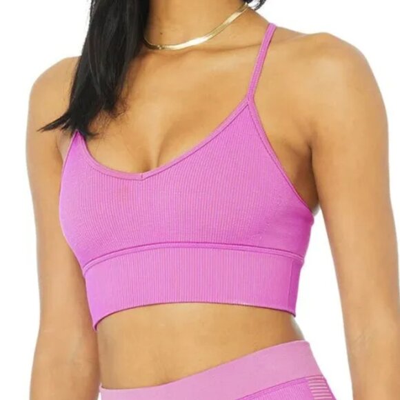 Alo Seamless Illusion Bralette in Electric Violet/Acid Lime - Picture 1 of 5